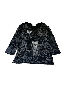 Cactus Bay Womens Black Gray Cat Print Top
Rhinestone Butterfly Half Sleeves